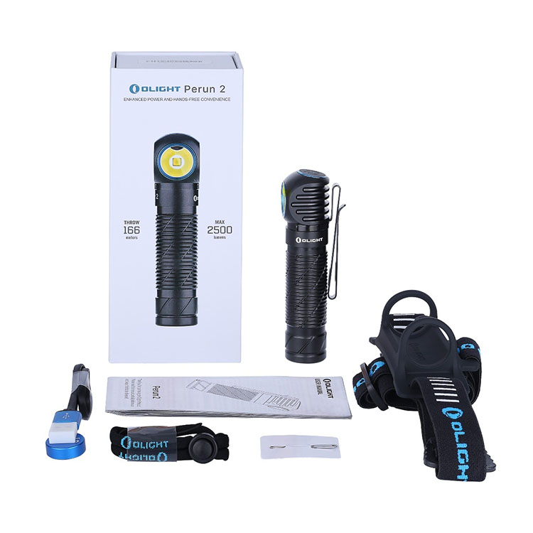 Contenu de la boite de la frontale Olight Perun 2 Contenu de la boite de la frontale Olight Perun 2